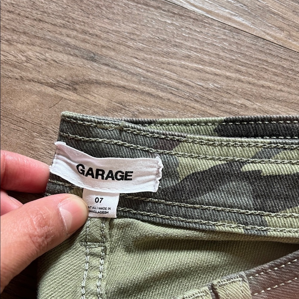 Garage Women’s Camo Flare Jeans in Olive Green - Picture 2 of 5
